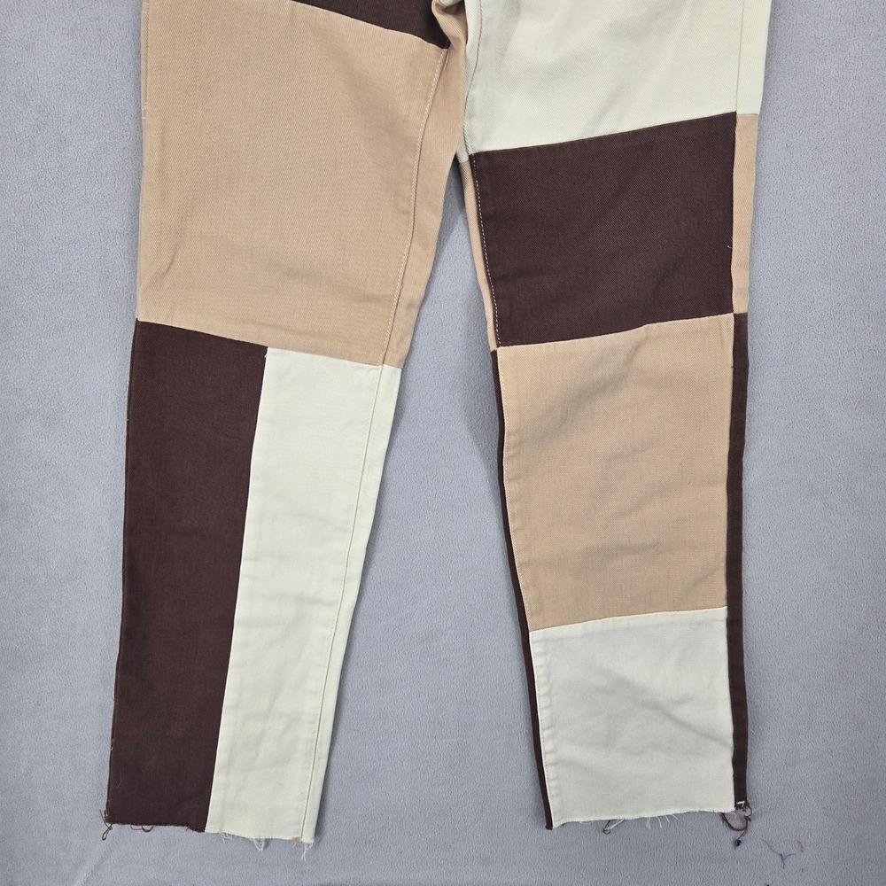PacSun Womens 27 Patchwork Carpenter Pants Brown Tan Cream Utility Straight Leg - Picture 12 of 13
